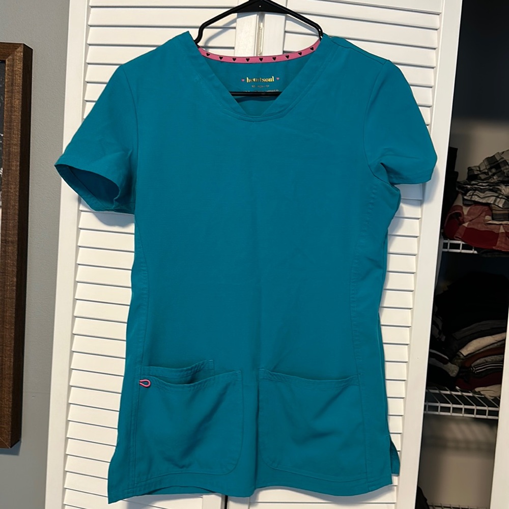 Heart soul teal scrub top